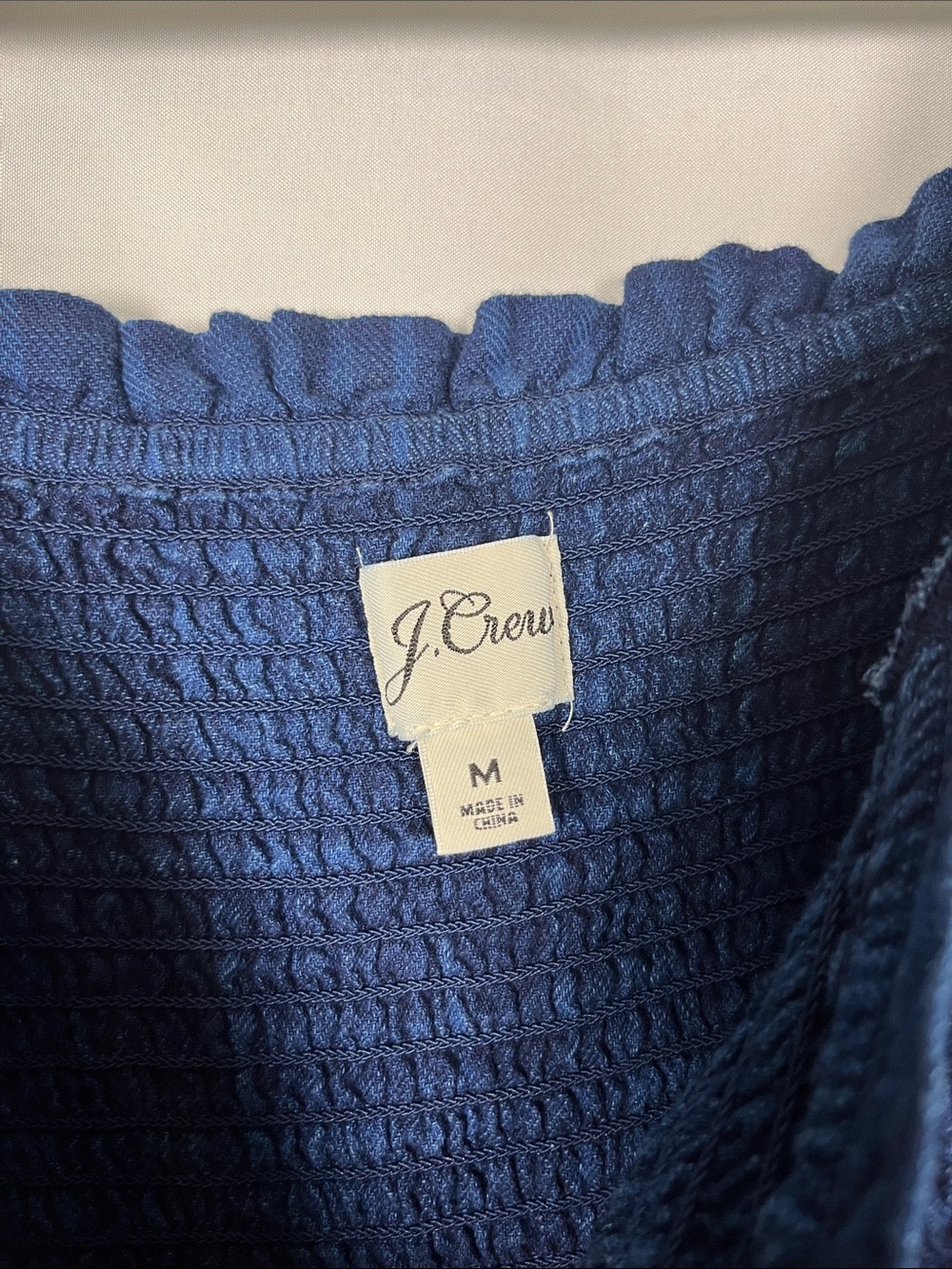 J crew 100% cotton indigo tartan plaid puff sleeve smocked midi dress sz m - Picture 6 of 9